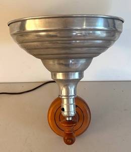 FB - Vintage Wall Mount Lamp - Metal Shade & Wooden Backplate