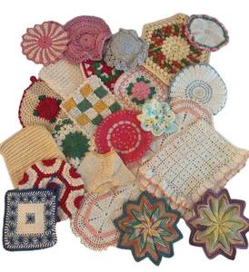 UL - Vintage Crochet Hot Pads - Assorted Floral, Granny Square, Starburst Designs and More