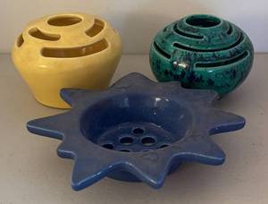 UL - Vintage Floral Frog Trio - Ceramic Flower Holders