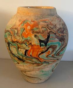 UL - Vintage Nemadji Pottery Vase - Multicolor Swirl Glaze
