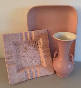 UL - Vintage Abingdon Pink Vase, Dish & Ashtray Set