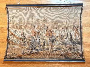 UL - Vintage Tapestry - Riverside Scene with Figures & Boats