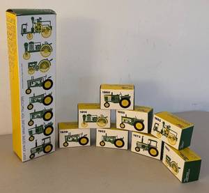 UL - John Deere Miniature Toy Tractors - 8-Box Vintage Set (Years 1914-1973)