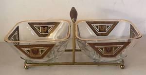 UL - Mid Century Georges Briard Culver Glass Serving Bowls with Brass Stand
