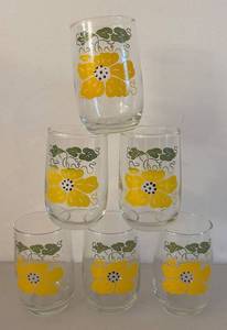 UL - Six Juice Glasses - Vintage Floral Daisy Pattern