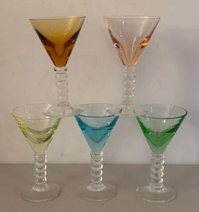 UL - Five Colored Twisted-Stem Martini Glasses