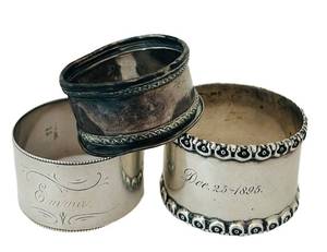 BR1 - Napkin Rings - Antique Sterling Silver (Lot of 3)