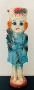 BR1 - Vintage Chalkware Soldier Figurine - Blue Coat, Orange Hair