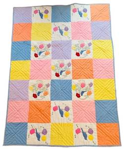 uL - Quilt - Vintage Handmade Patchwork Floral With Bird Motif, 80 x 60 in