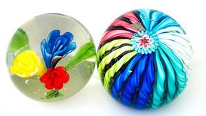 BR1 - Murano Glass Spheres - 3 in H Floral Ribbon Ball (Lot of 2)