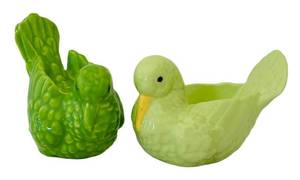 BR1 - Vintage Ceramic Bird Figurines - Pair, 3 in Tall, Green & Yellow