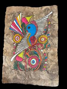 uL - Amate Bark Painting - Mexican Folk Art Bird Panel 8.5 x 12.5 in