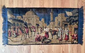 uL - Vintage Tapestry 39 x 19 in - Night Bazaar Scene with Camels