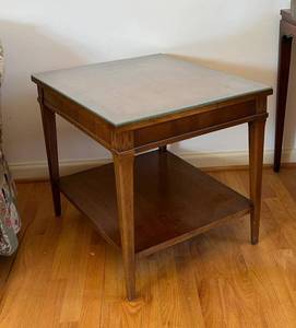 uL - Vintage Wooden Accent Table with Glass Top