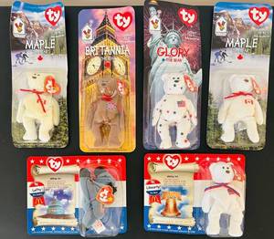 uL - TY Beanie Babies Maple the Bear, Britannia Bear, Glory Bear, Liberty Bear, Lefty the Donkey (Lot of 6)