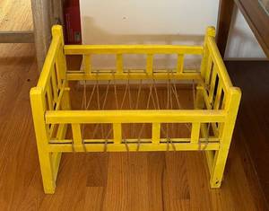 uL - Vintage Yellow Wooden Doll Cradle