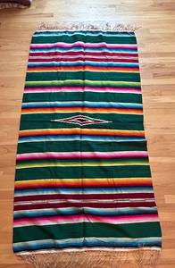 uL - Mexican Serape Blanket 74 x 40 in Multicolor Rainbow Stripes Diamond Motif