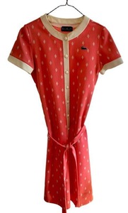 uL - Lacoste Vintage Dress - Coral Pink with Cream Trim, Diamond Print