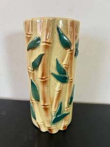 uL - Vintage Bamboo Pattern Ceramic Vase - 8 in Tall