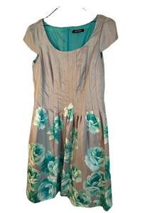 uL - Ellen Tracy Dress - Floral Teal Print, Size 16, Teal Lining