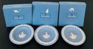 uL - Wedgwood 4.5-Inch Candle Trays Jasperware Blue (Lot of 3)
