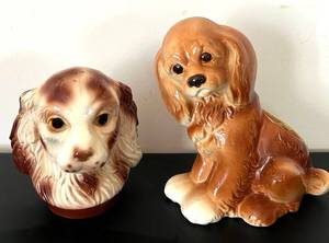 uL - Pair of 8-Inch Vintage Ceramic Dog Vases - Set of 2