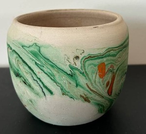 uL - Nemadji Pottery 4-Inch Vase - Malachite Green Swirl Glaze