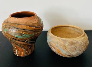 uL - Two Pieces of Vintage Nemadji Pottery Swirl Art Pottery