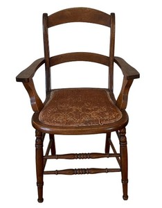 UL - Vintage Wooden Armchair with Leather Seat