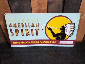 lot 18 image: Vintage Metal Embossed American Spirit Cigarette Sign