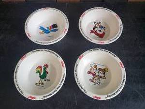 lot 37 image: 4 Vintage Cerial Bowls Fruit Loops, Rice Krispies, Corn Flakes
