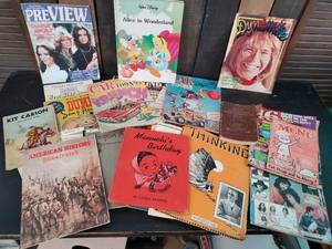 lot 55 image: Vintage Book and Magazine Lot, John Denver Alice in Wonderland and more