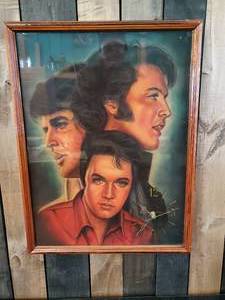 lot 61 image: 1979 Elvis Framed Art with Clock Very Cool