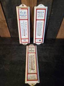 lot 76 image: 3 Vintage Advertising metal thermometers