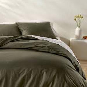 lot 34 image: FullQueen Cotton Percale Duvet Set Olive Green - Casaluna