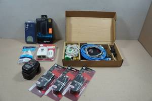 lot 229 image: Phone Cases, HDMI Cords, Wifi Router and Timer Outlet