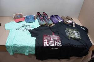 lot 230 image: Assorted Clothing - Shirts, Hats and Shoes