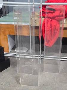 lot 480 image: Lot of (3) Acrylic Pedestal Display Stands 12 x 12 x 48