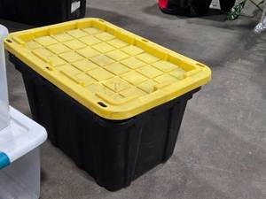 lot 617 image: Lot of (4) HDX 27-Gallon Tough Tote Bin with Lid