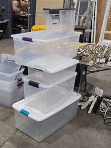 lot 614 image: Lot of (5) Plastic Storage Tote Bin with Lid (assorted) (clear)