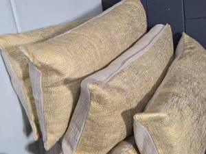 lot 652 image: Lot of (4) CB2 Glitteratti Throw Pillows 36 x 16 (gold)