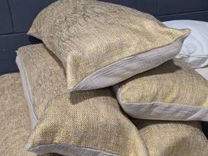 lot 653 image: Lot of (3) CB2 Glitteratti Throw Pillows 36 x 16 (gold)