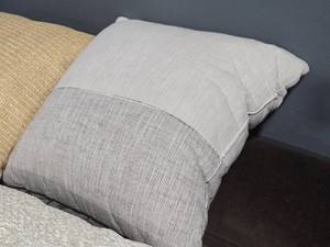 lot 657 image: Lot of (1) Hearth & Hand Textured Throw Pillow 16 x 16 (magnolia color block)