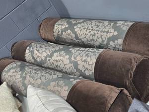 lot 658 image: Lot of (3) Bolster Pillows  Floral pattern  51 x 9 (brown  grey)