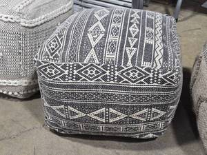 lot 683 image: Cotton Cloth Floor Pouf  Geometric pattern  20 x 20 x 16 (grey and white)
