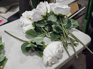 lot 571 image: Lot of (9) 22 Silk Faux Roses (white)