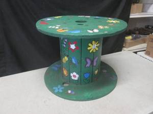 lot 56 image: (EW6) Painted Wood Cable Spool Deco...