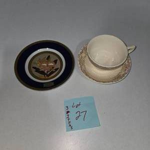 lot 27 image: Vintage Chokin Art Plate & Royal China 22K Gold Cup and Saucer Set  Decorative Collectible Lot  Lot 27