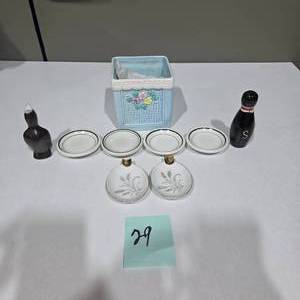 lot 29 image: Vintage Tabletop Decor Lot Including Salt & Pepper Shakers, Small Dishes & Containers  Lot 29