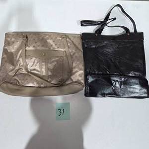 lot 31 image: 2-Piece Handbag Lot  Genuine Leather Black Clutch & Tan Shoulder Bag  Lot 31